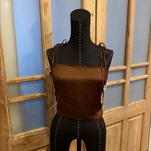 Urban Outfitters Brown Satin Adjustable tie tank top